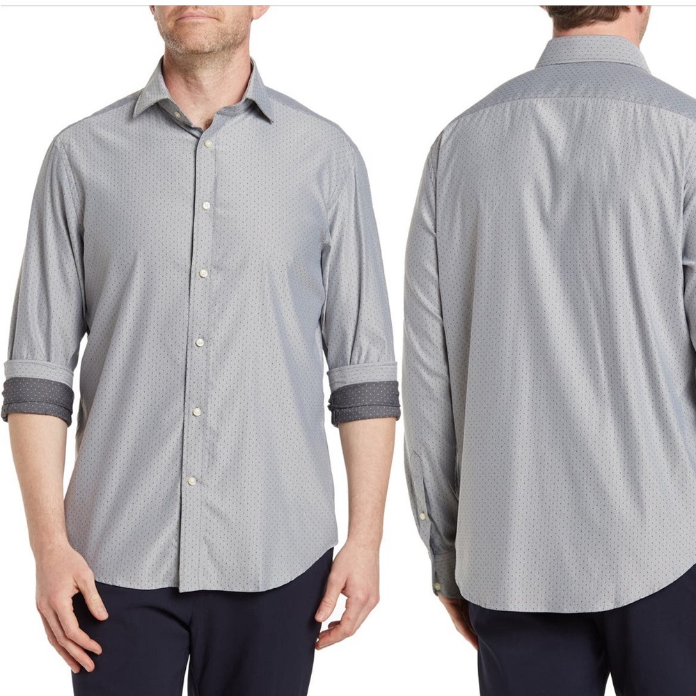 Thomas Dean Performance Fit Polka Dot Dress Shirt